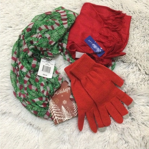 Kohls Brands Candy Cane infinity scarf red scarf and magic gloves - Picture 1 of 11